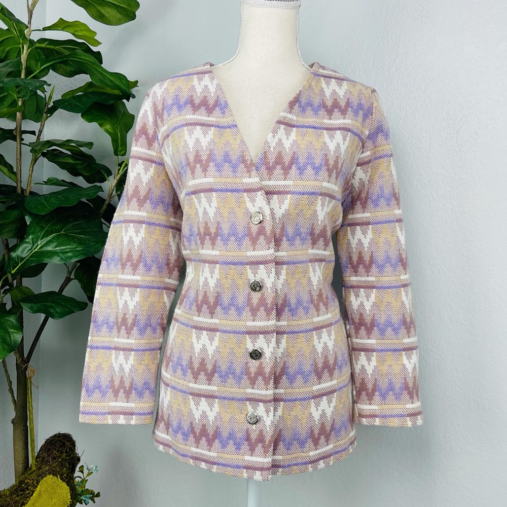 VINTAGE HANDMADE CHEVRON LIGHT PASTEL PURPLE PINK COAT JACKET